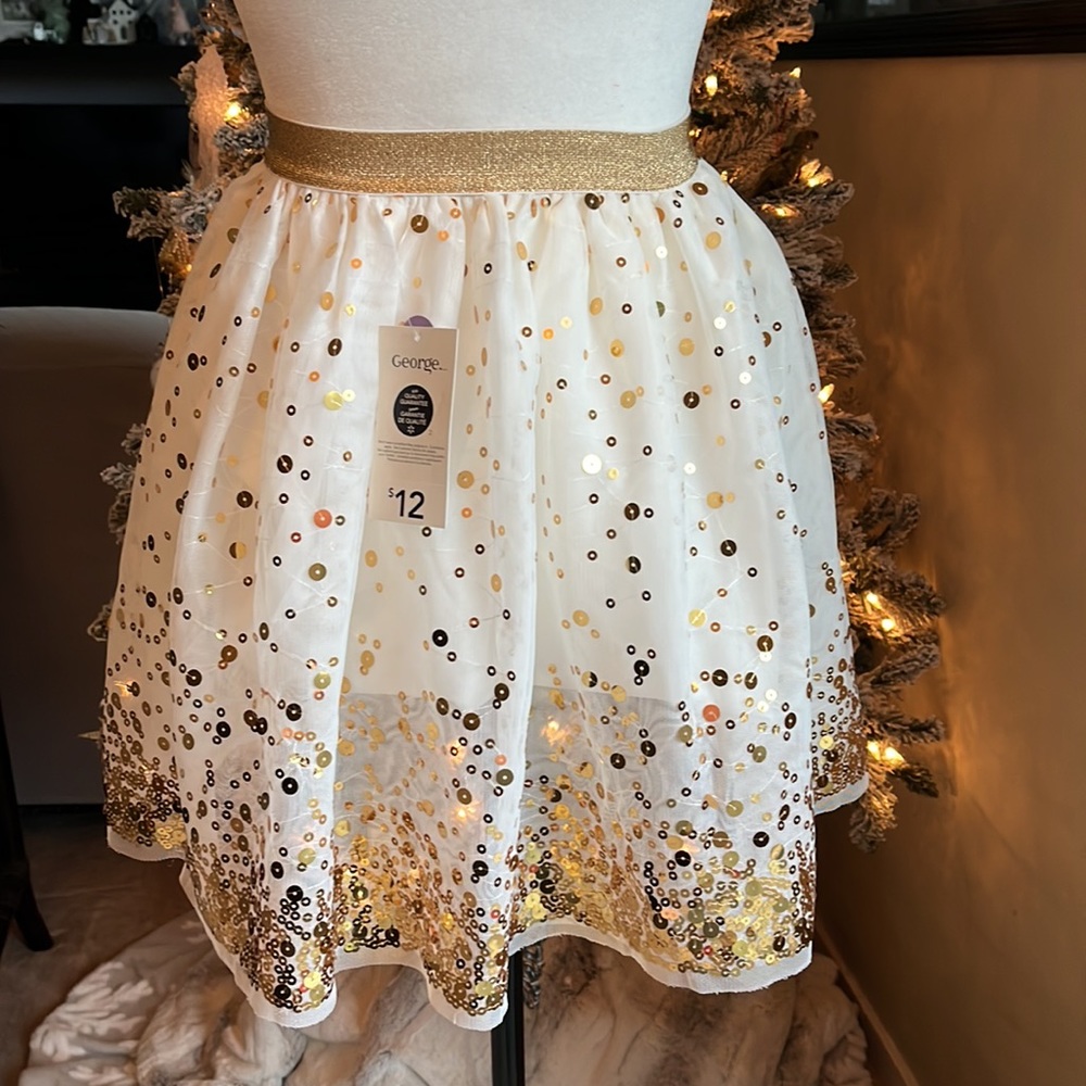 White and Gold Sequins Skirt